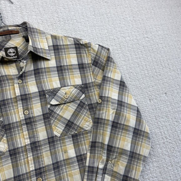 Timberland Button Down Shirt Men Sz M Yellow Plaid Long Sleeve Pockets Workwear* - Picture 4 of 13